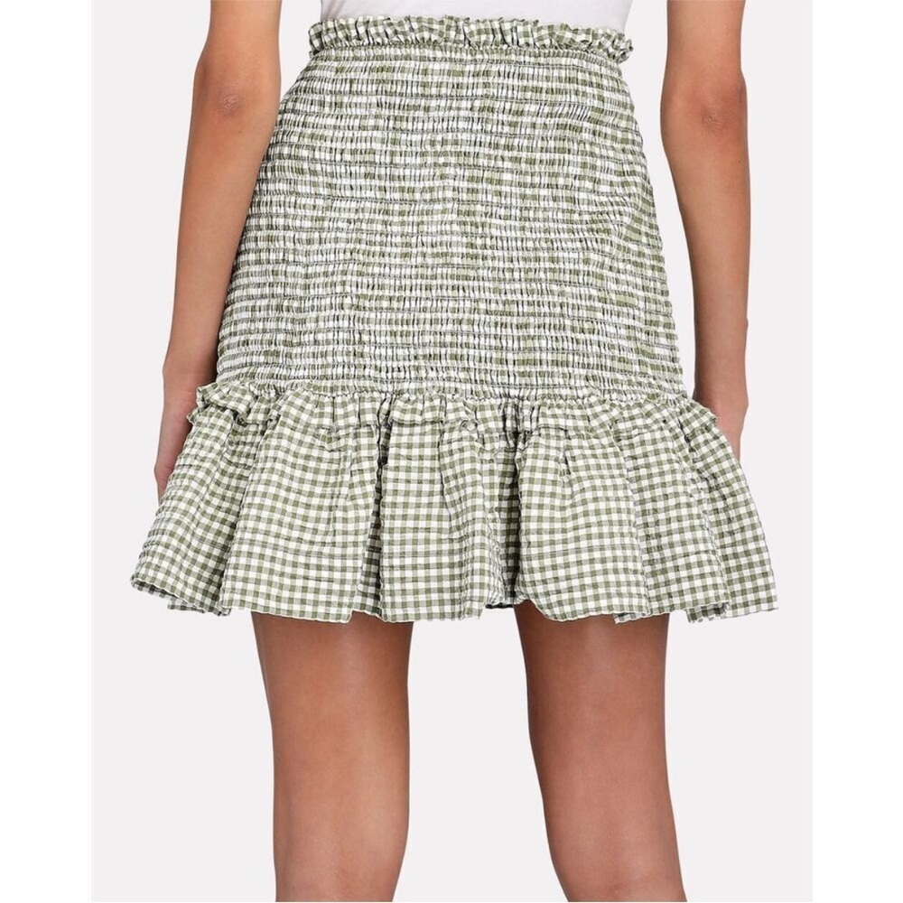Veronica Beard Aloya Gingham Smocked Skirt in Olive White, size small